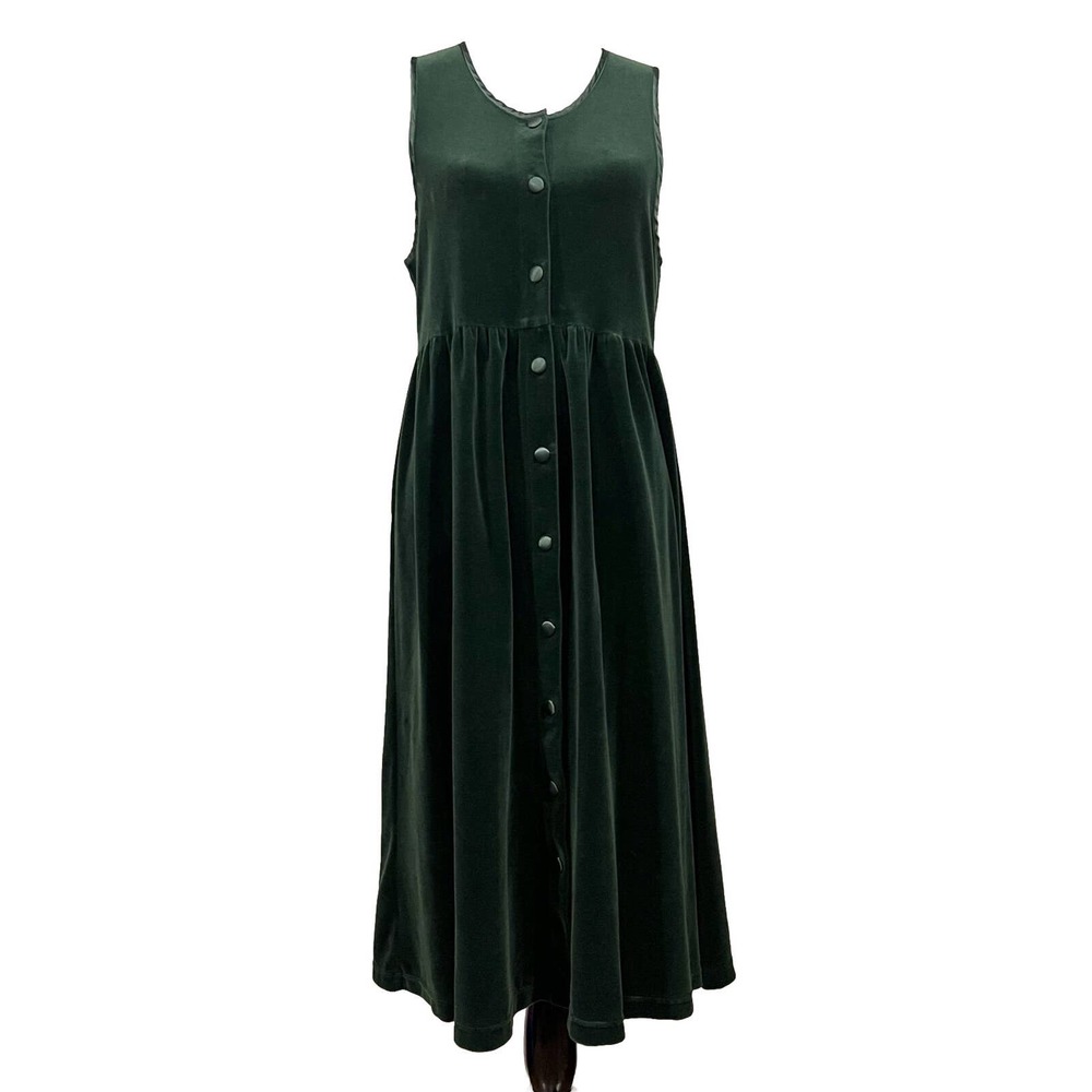 FADS Vintage 90s Midi Dress Velvet Forest Green Grunge Cottagecore Prairie Sz PM